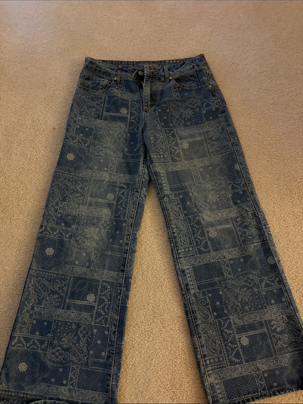 Paisley Patchwork Wide-Leg Jeans